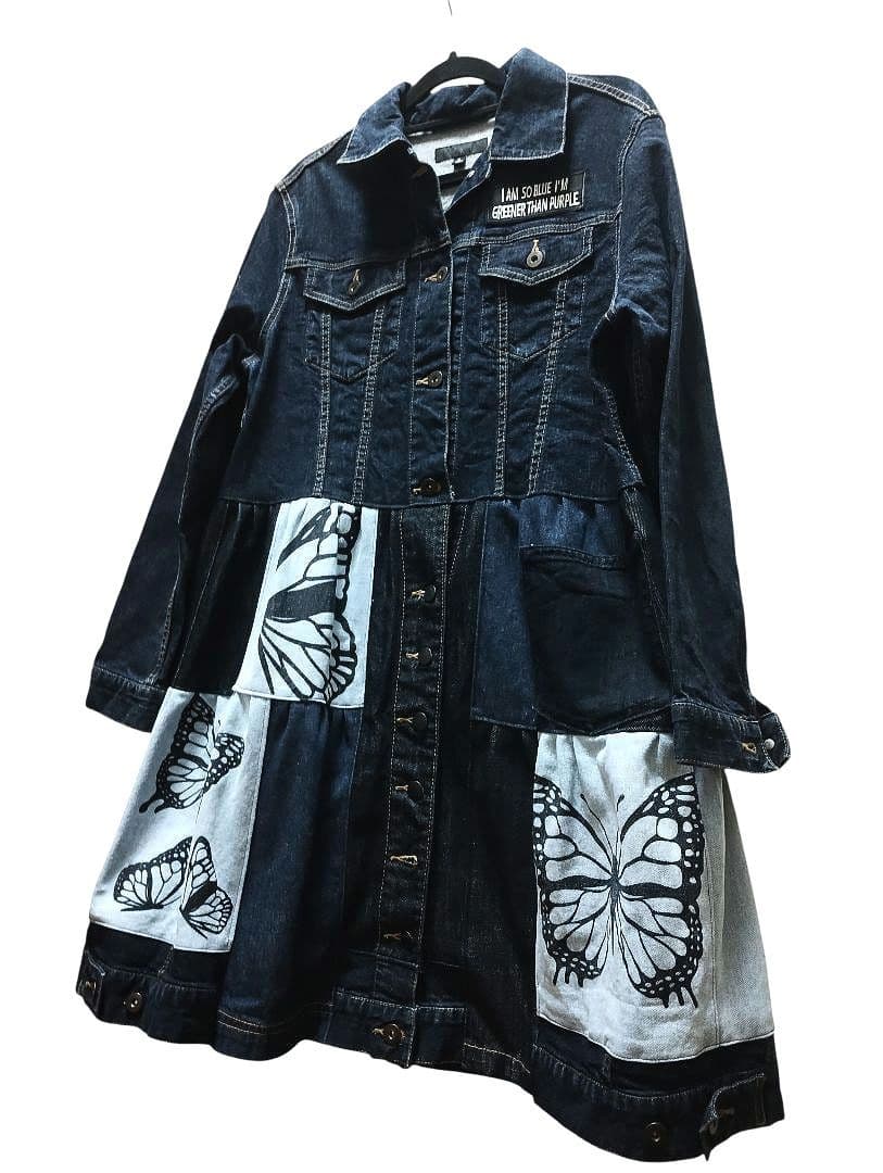 古着リメイク　Gジャンデニムパッチワーク　デニムリメイクロングジャケット