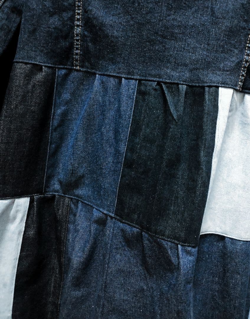 古着リメイク　Gジャンデニムパッチワーク　デニムリメイクロングジャケット