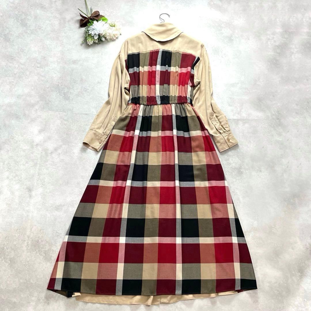 お洒落✨ブルーレーベルクレストブリッジ ロングワンピース チェック 赤 リボン