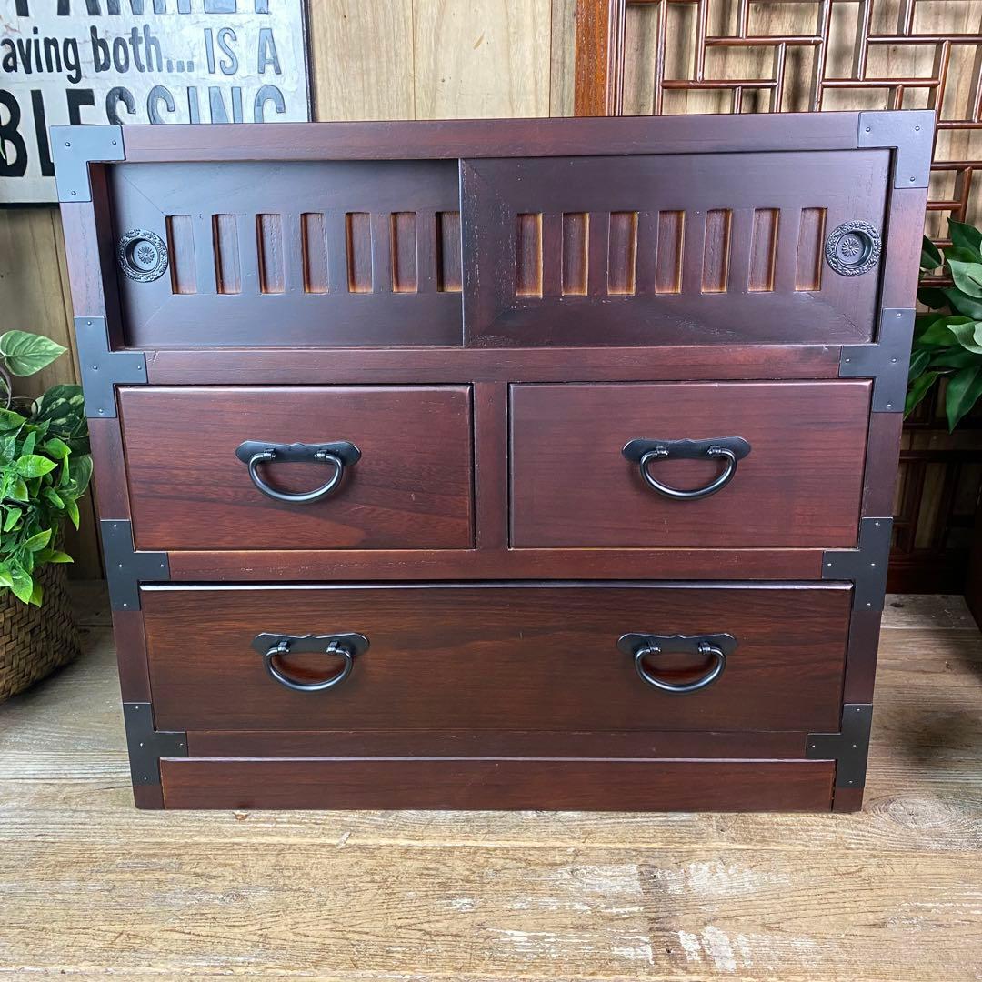 訳あり品！【75】民芸木製桐材天然無垢和箪笥引き戸付き収納家具和タンス飾り棚和室