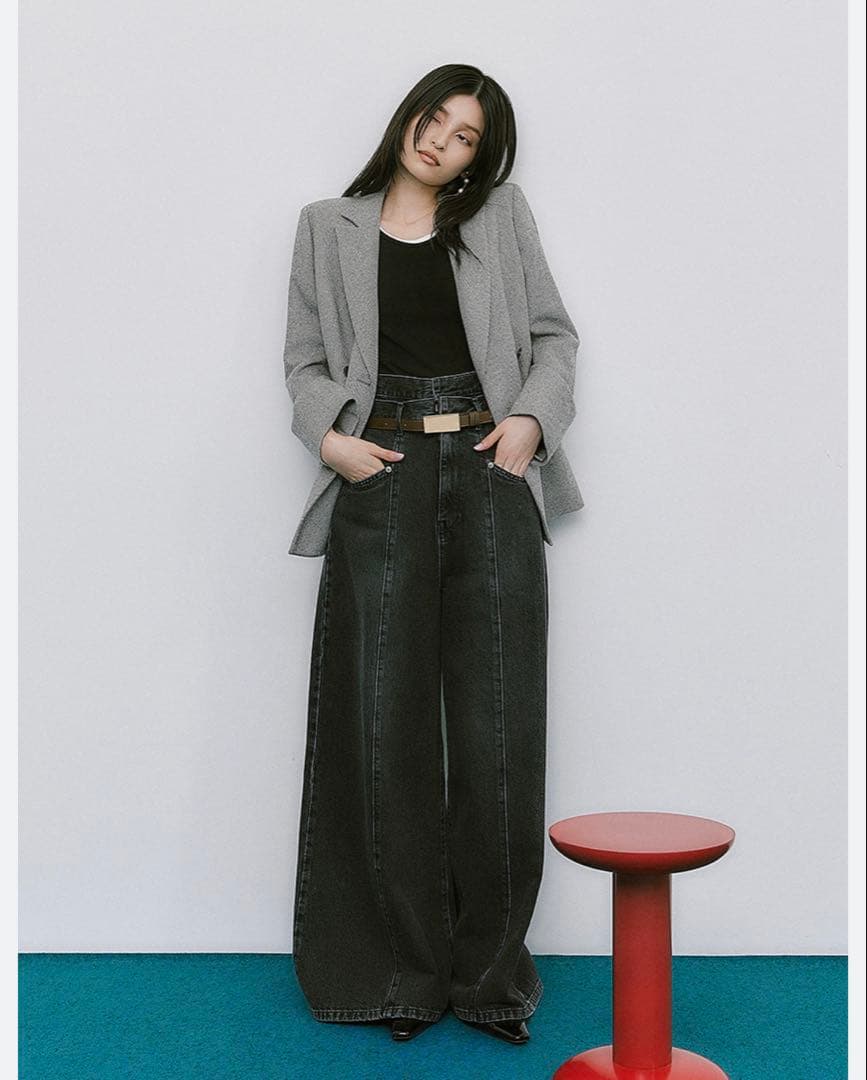 FRAY I.D ダブルベルトセンターラインデニム　1 ブラック