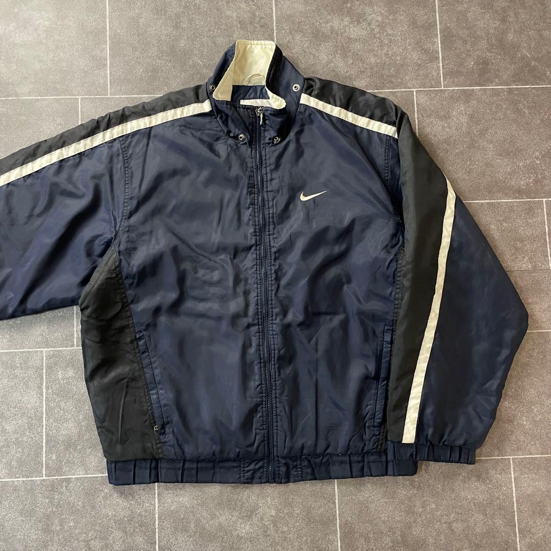 90-00s Nike ナイキ オールド 中綿 ナイロンジャケット ネイビーM