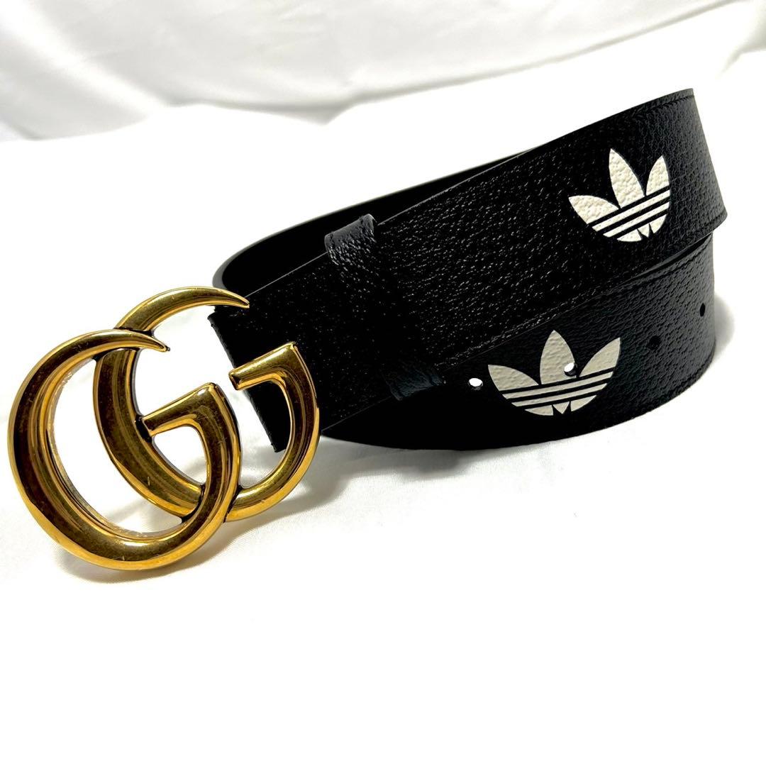 グッチ アディダス コラボ 限定 GGマーモント レザーベルト ブラック 黒色