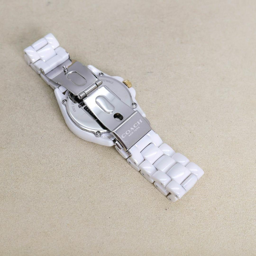 稼働 COACH 腕時計 ホワイト セラミック デイト ストーン 2158
