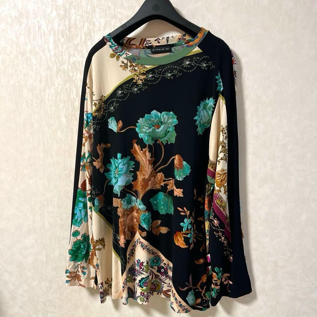 ETRO エトロ 長袖 クールネック 花柄 ストレッチ 46大きいサイズ