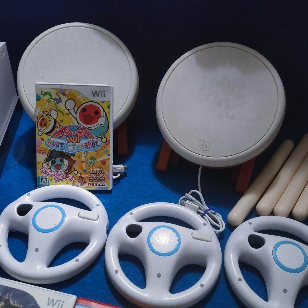 任天堂Wii 本体付 マリオカート ハンドル4 太鼓の達人スーパーセット！
