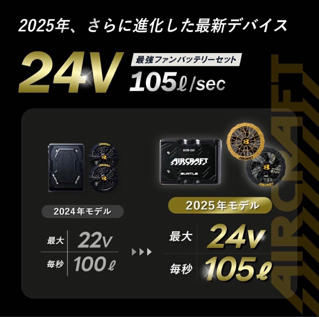 バートル 2025年 空調服 24V ゴールドバッテリー&アーバンブラックファン
