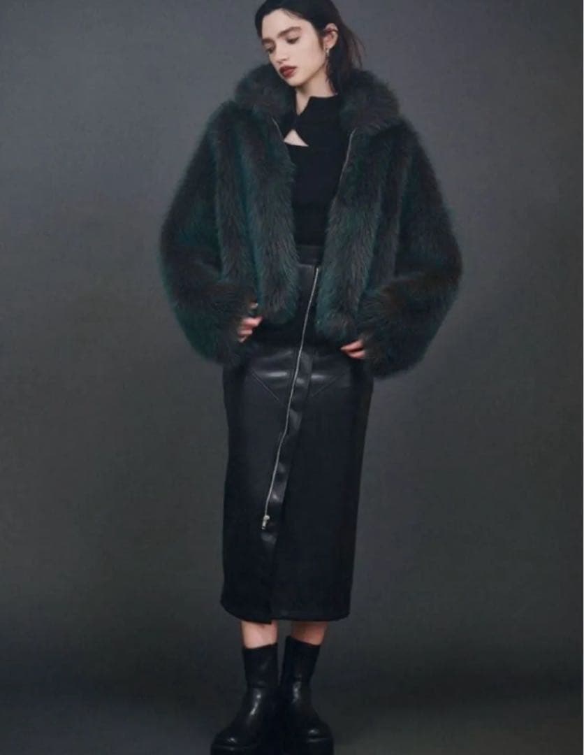 MURUA MIX フェイクファーブルゾン　ブルー