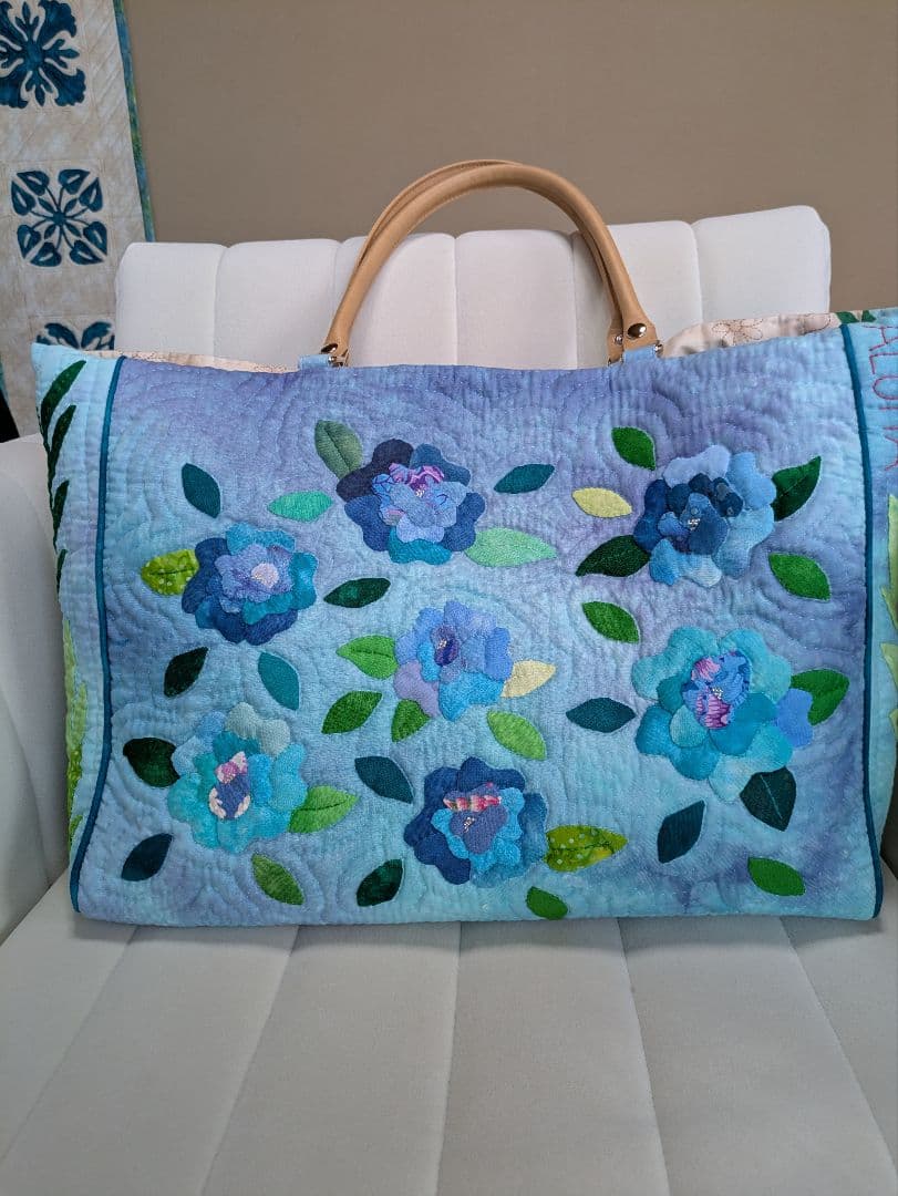 ★ハワイアンキルト薔薇いっぱいの ビッグトートバッグ