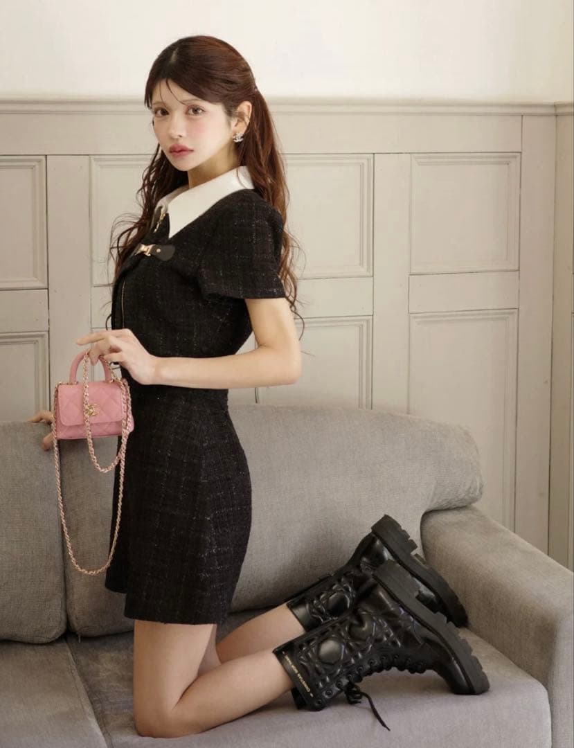 美品 ⟡ Randy アシンメトリーツイードハーフスリーブドレス ⟡