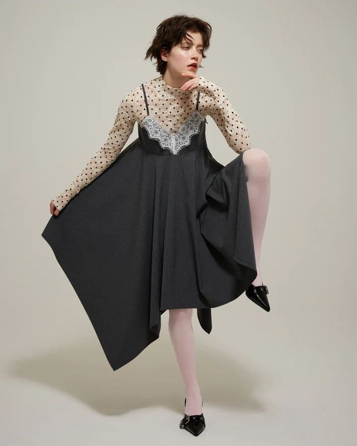 新品POPPY Lace handkerchief hem dress