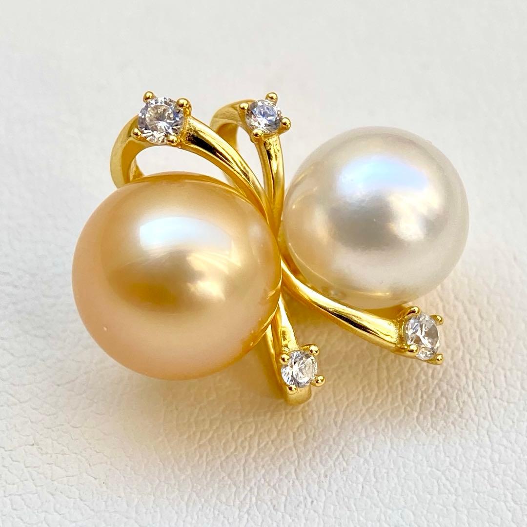 本真珠南洋白蝶真珠ゴールドとホワイト双色s925ペンダントBEN901