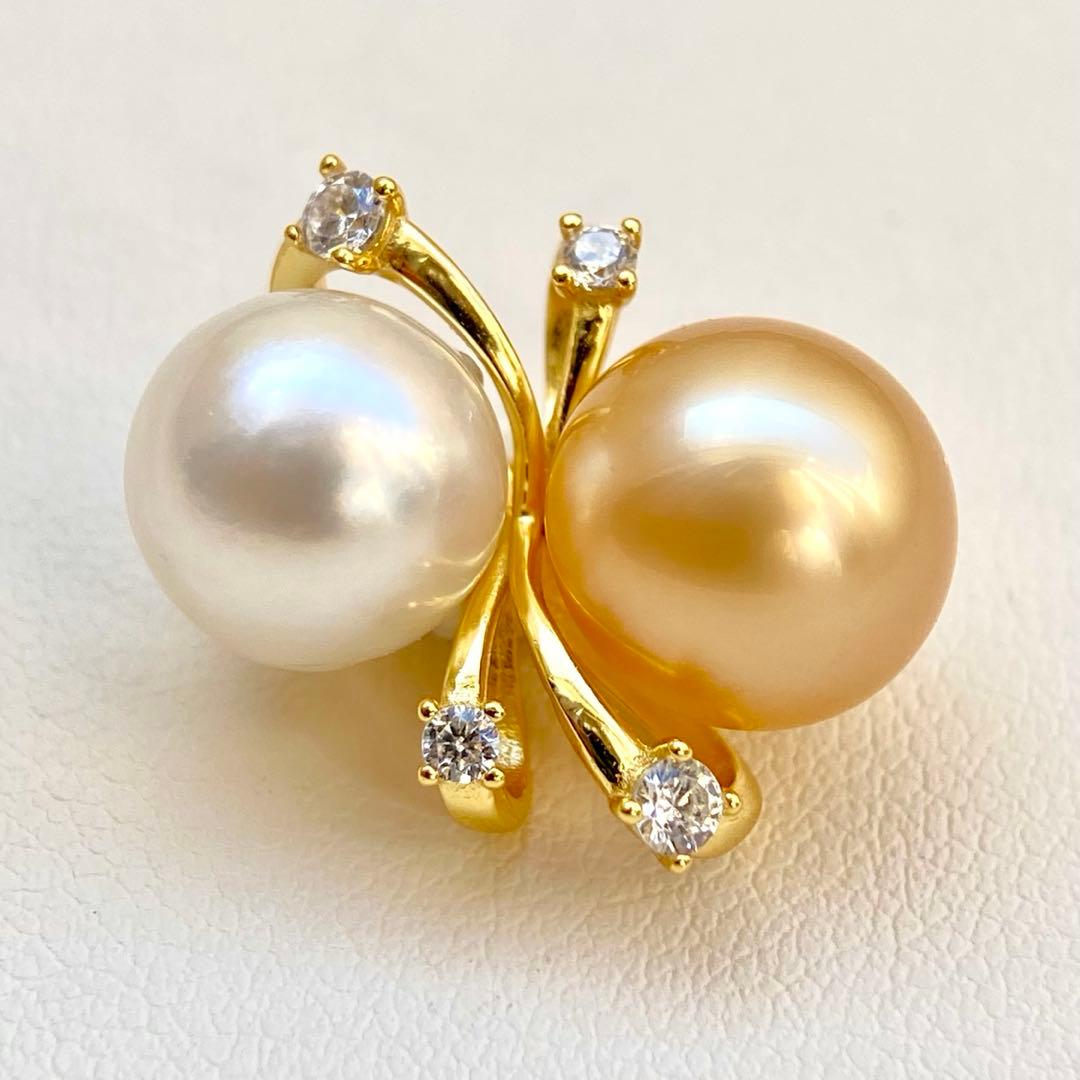 本真珠南洋白蝶真珠ゴールドとホワイト双色s925ペンダントBEN901