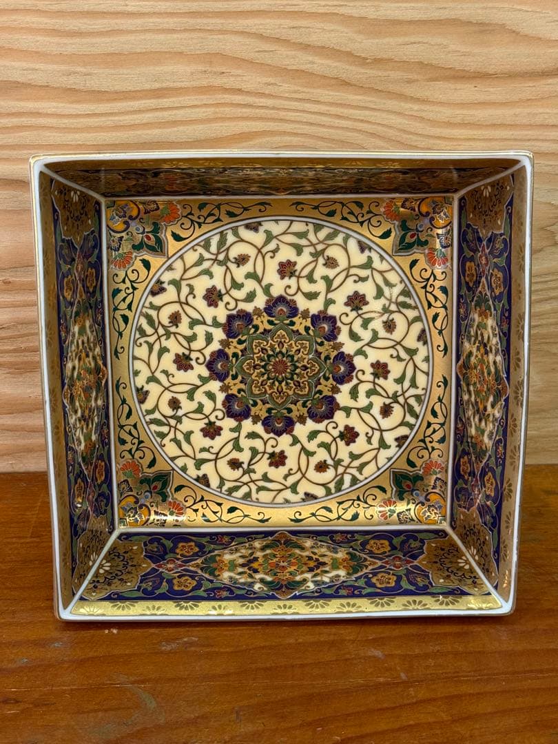 超稀少 角皿　前畑 庫山窯 金欄更紗 角大鉢 伝統工芸品