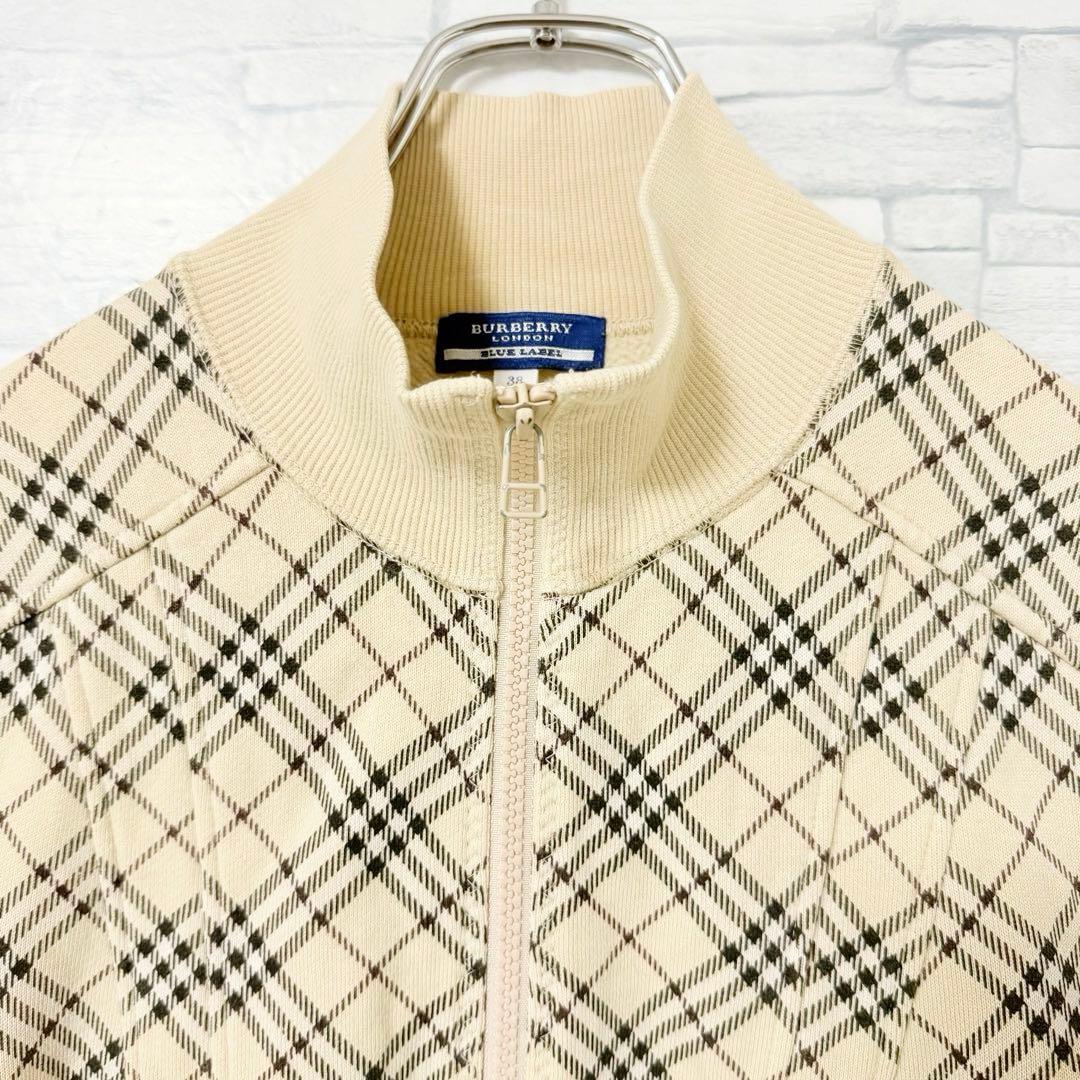 バーバリーブルーレーベル ノバチェック ジャケット 袖刺繍ロゴ ダブルジップ38