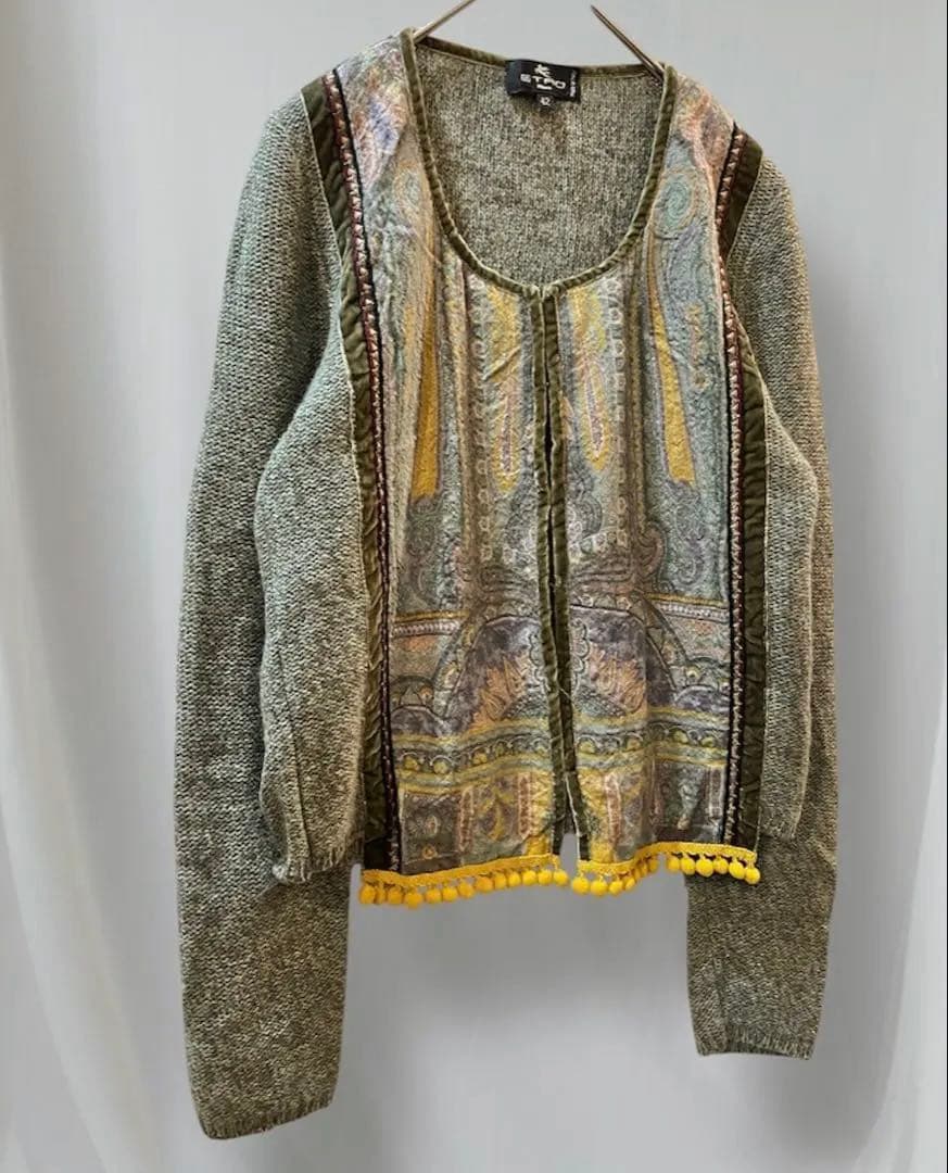 ETRO エトロ　シルクプリント切り替え デザインニット カーディガン