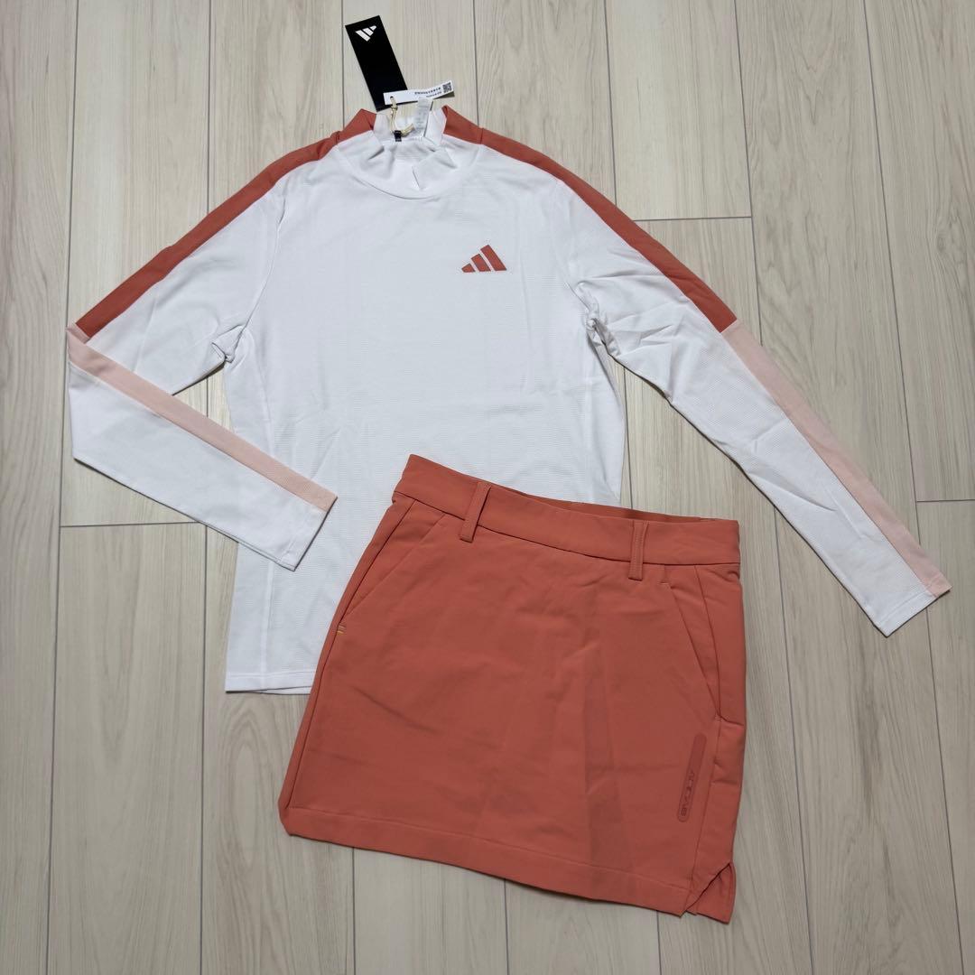 新品 アディダス セットアップ バイカラー 桃色 ストレッチスカート 長袖モック