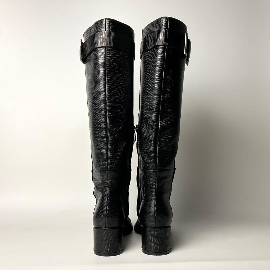 【美品】セルジオロッシ　リザードロングブーツ　ブラックバックル　黒22.5 近年
