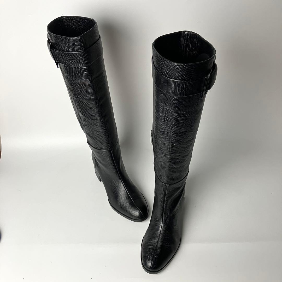 【美品】セルジオロッシ　リザードロングブーツ　ブラックバックル　黒22.5 近年