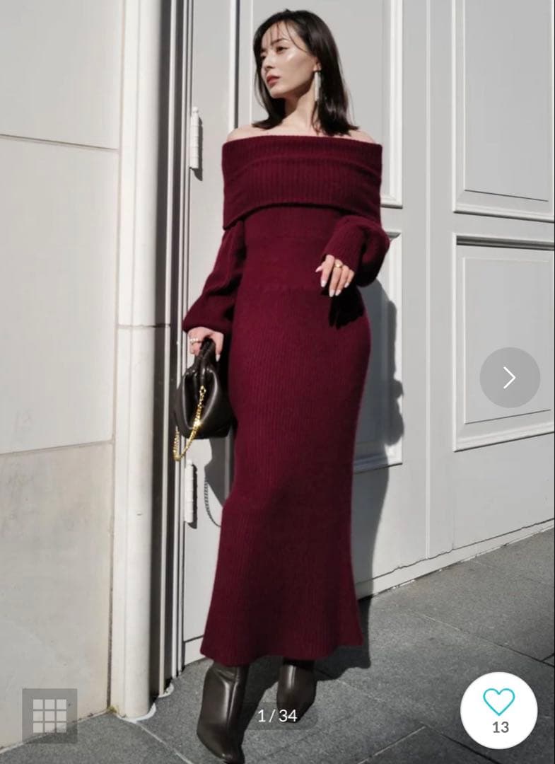 オフショルナローニットワンピース （BORDEAUX）