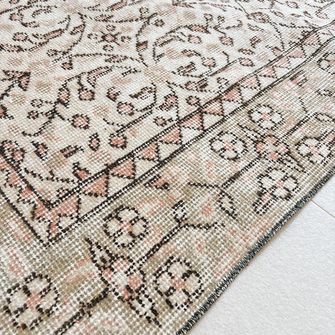 トルコ　ヴィンテージラグ　グリーン　ピンク