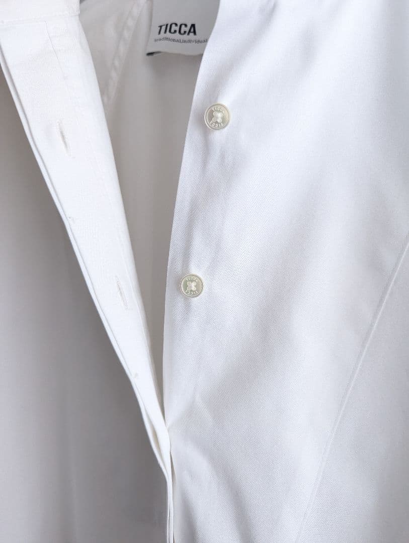 【良品】TICCA スタンドカラー　スキッパープルオーバー　ブラウス白