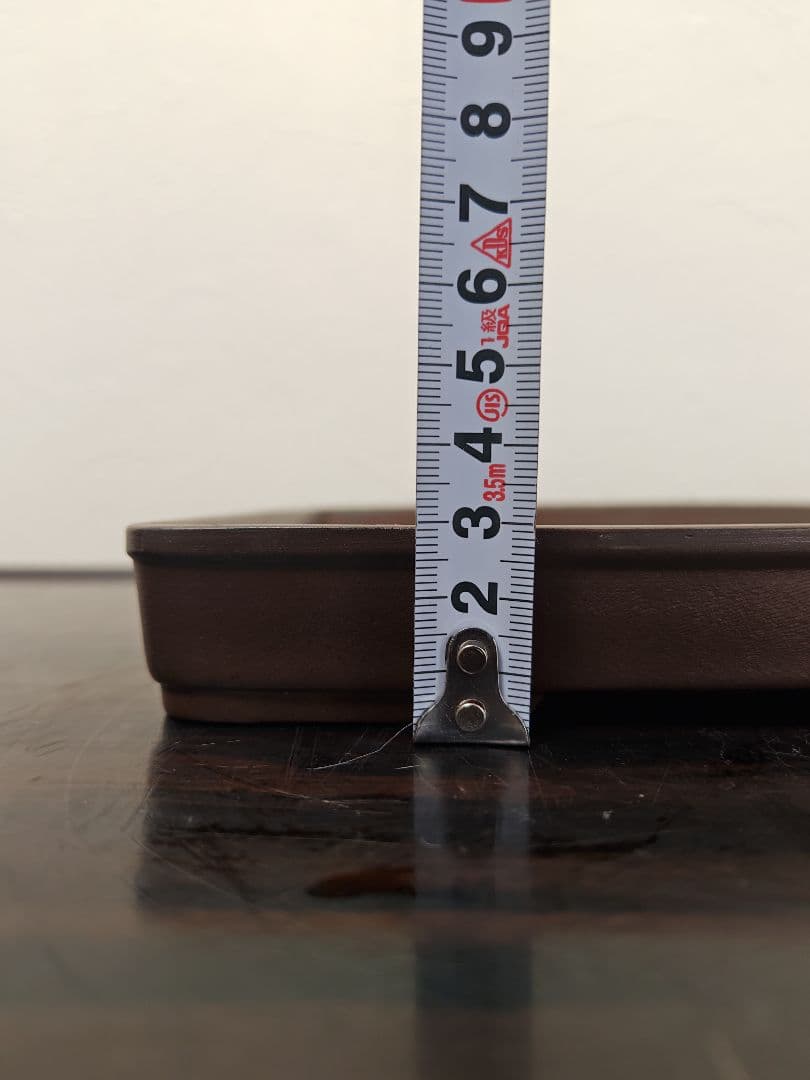 ブラウン長方形陶器製中型盆栽鉢　約31cm x 23cm×3cm 落款あり