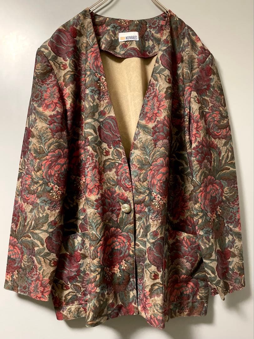 80s 90s ヴィンテージ ノーカラージャケット 花柄 ボタニカル柄 レトロ