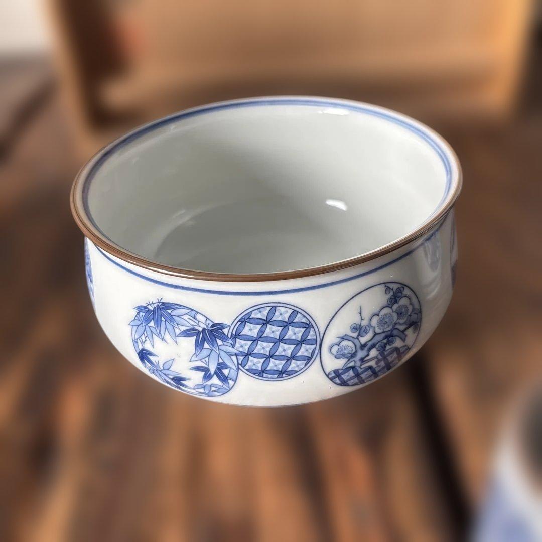 皆具 千古窯造 染付花丸文 水指　建水　蓋置　杓立 共箱