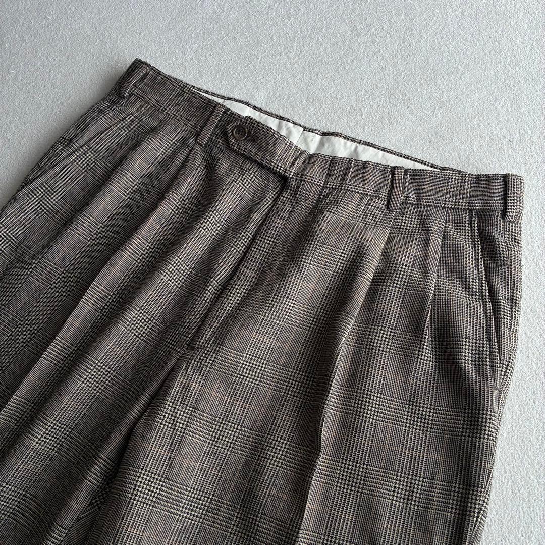 Brooks Brothers グレンチェック ツータックスラックス W34