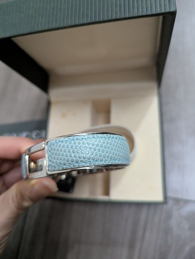 L*u様 美品 GUCCI リザード レザー Gロゴブレスレットバングル ブルー