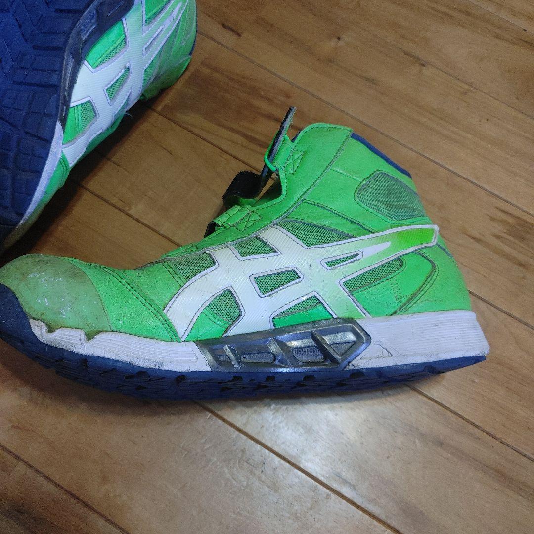 asics 緑色 ハイカット安全靴