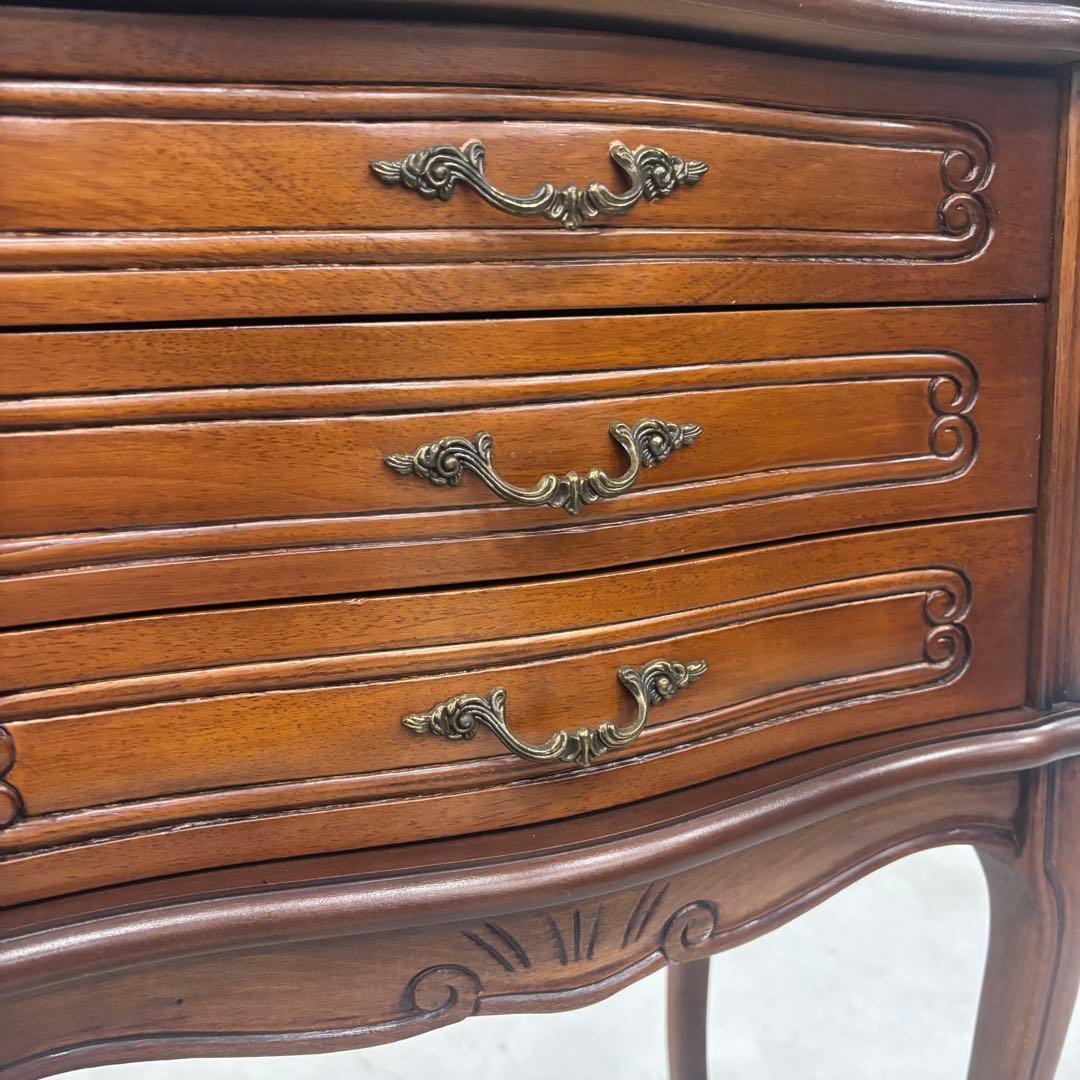 猫脚 クラシック調 サイドチェスト3段引き出し／ブラウン