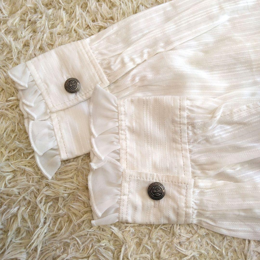 【タグ付き】ALGONQUINSアルゴンキン フリル付きホワイトシフォンブラウス