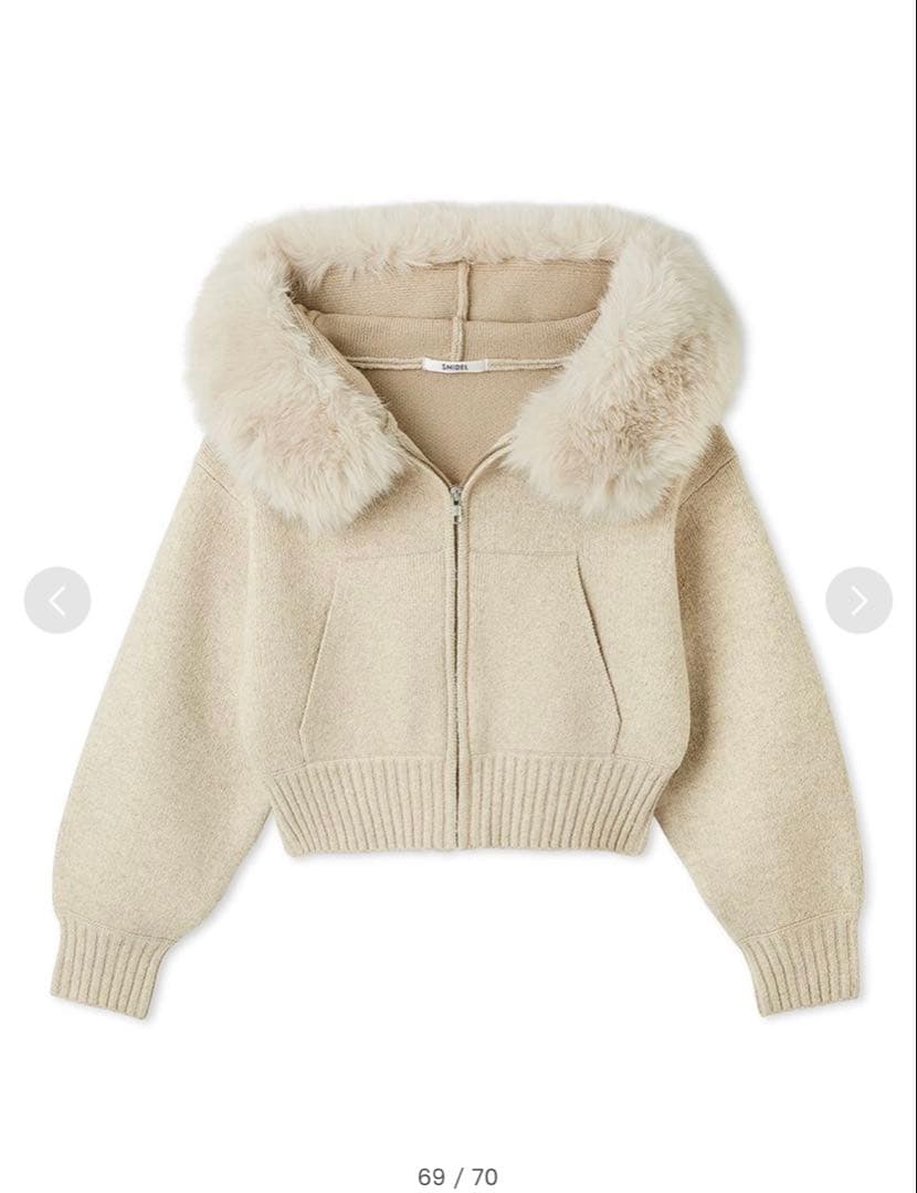 【USAGI ONLINE限定】ファーフードパーカー　ベージュ　0サイズ