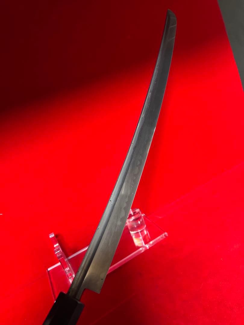 01566 包丁　マグロ包丁　銘有り　鬼反り　刃文綺麗　玉鋼　未使用品