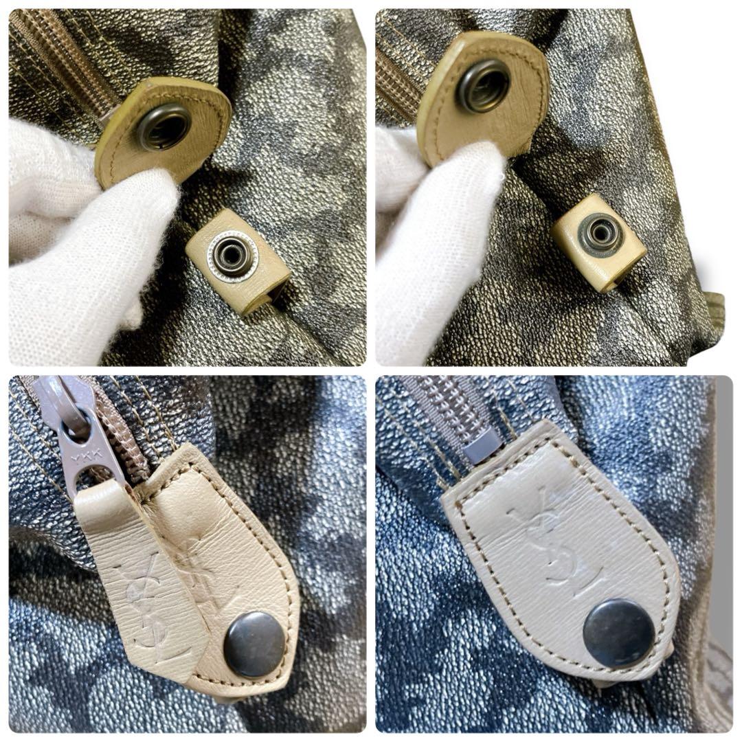 イブサンローラン ジラフ柄 肩掛け可 大容量 ユニセックスボストンバッグ グレー