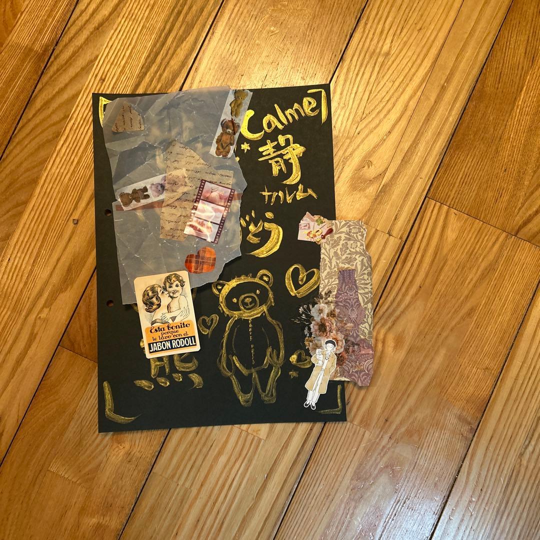 艶猫旅｜黒×金 作品ジャンクジャーナル5枚セット猫足跡merci紙ものコラージュ