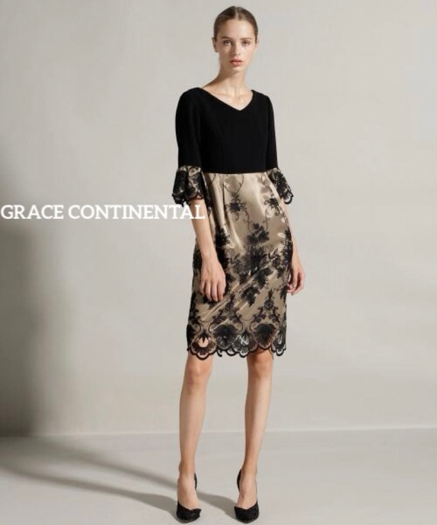 ★極美品★グレースコンチネンタル ダイアグラムタイト刺繍レースワンピース