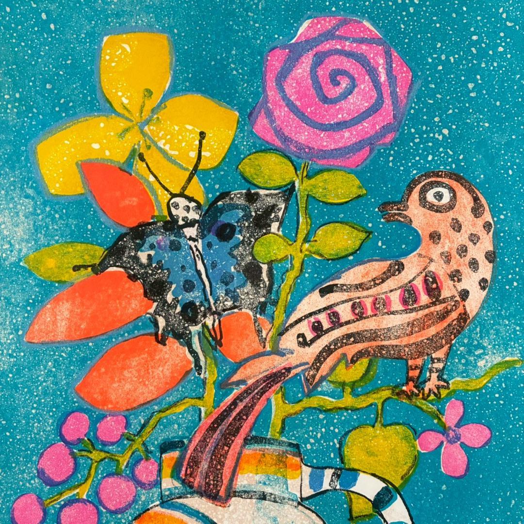 美品 ポール・アイズピリ「青い蝶」リトグラフ 直筆サイン入 人気画家 パリ画壇