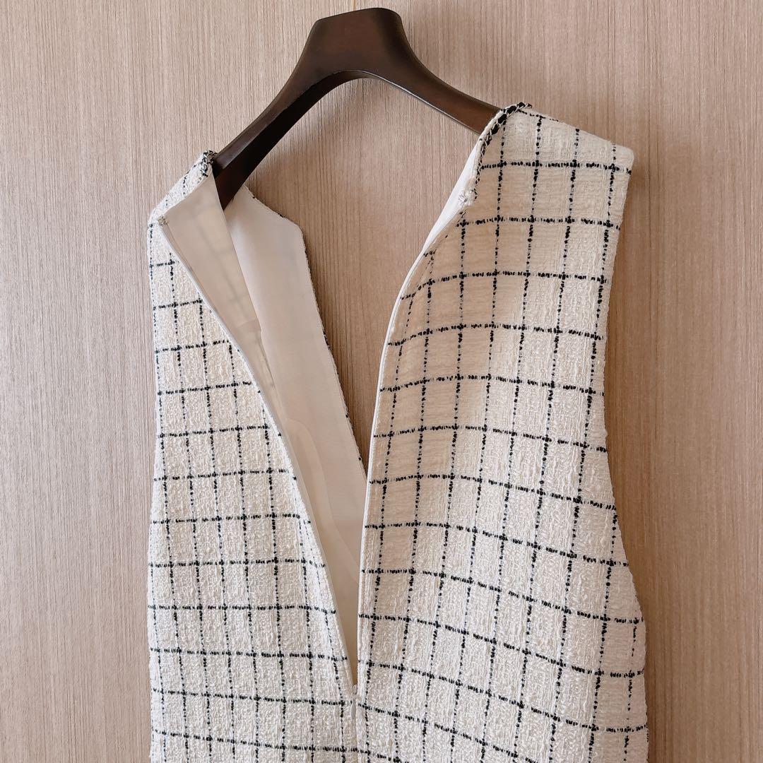 【1271】アナイ　チェックツィードジャンパースカート　白黒　38