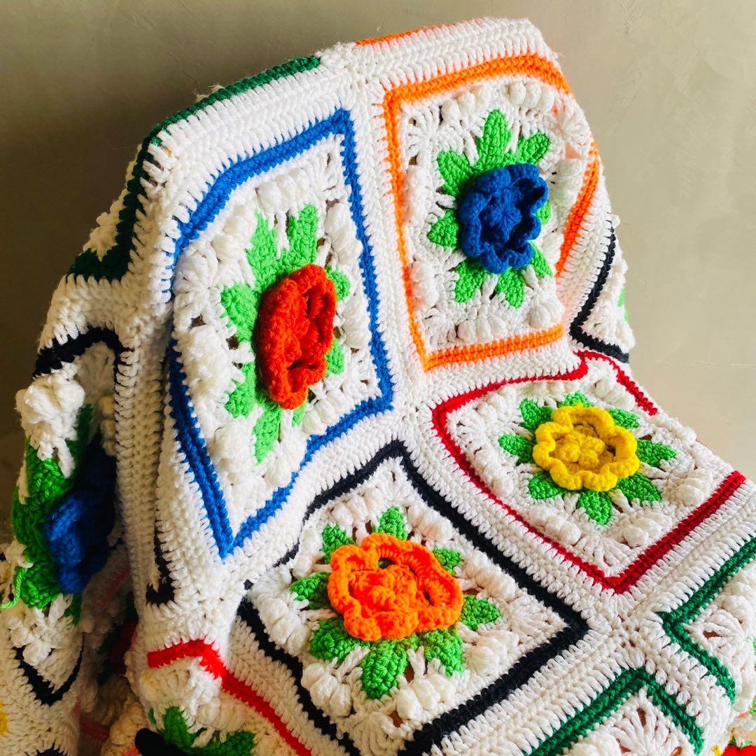 【1970s USA vintage】グラニーブランケット クロシェビッグサイズ