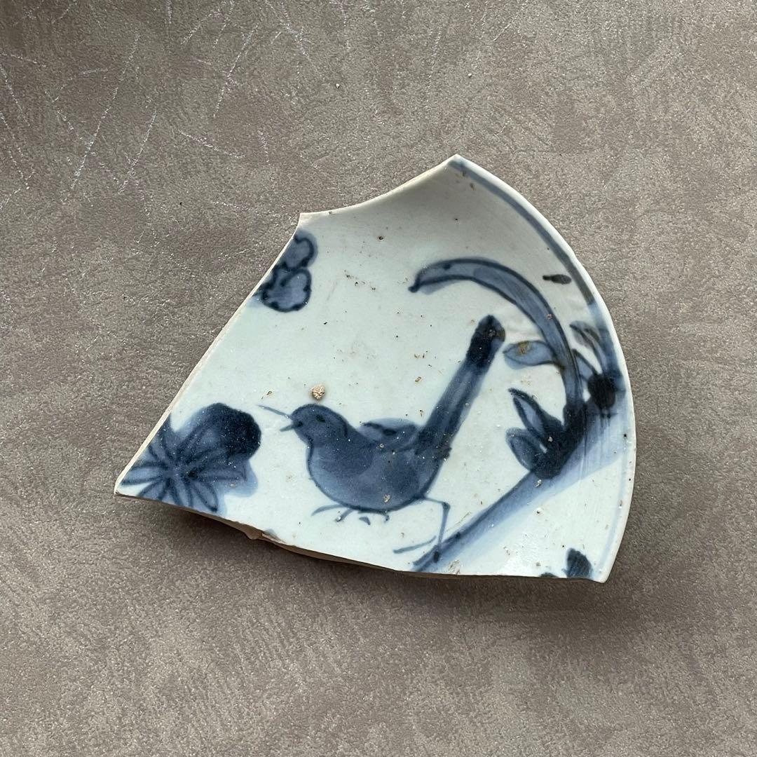 初期伊万里鶺鴒文皿陶片 百間窯 江戸初 古美術 骨董 アンティーク 古伊万里