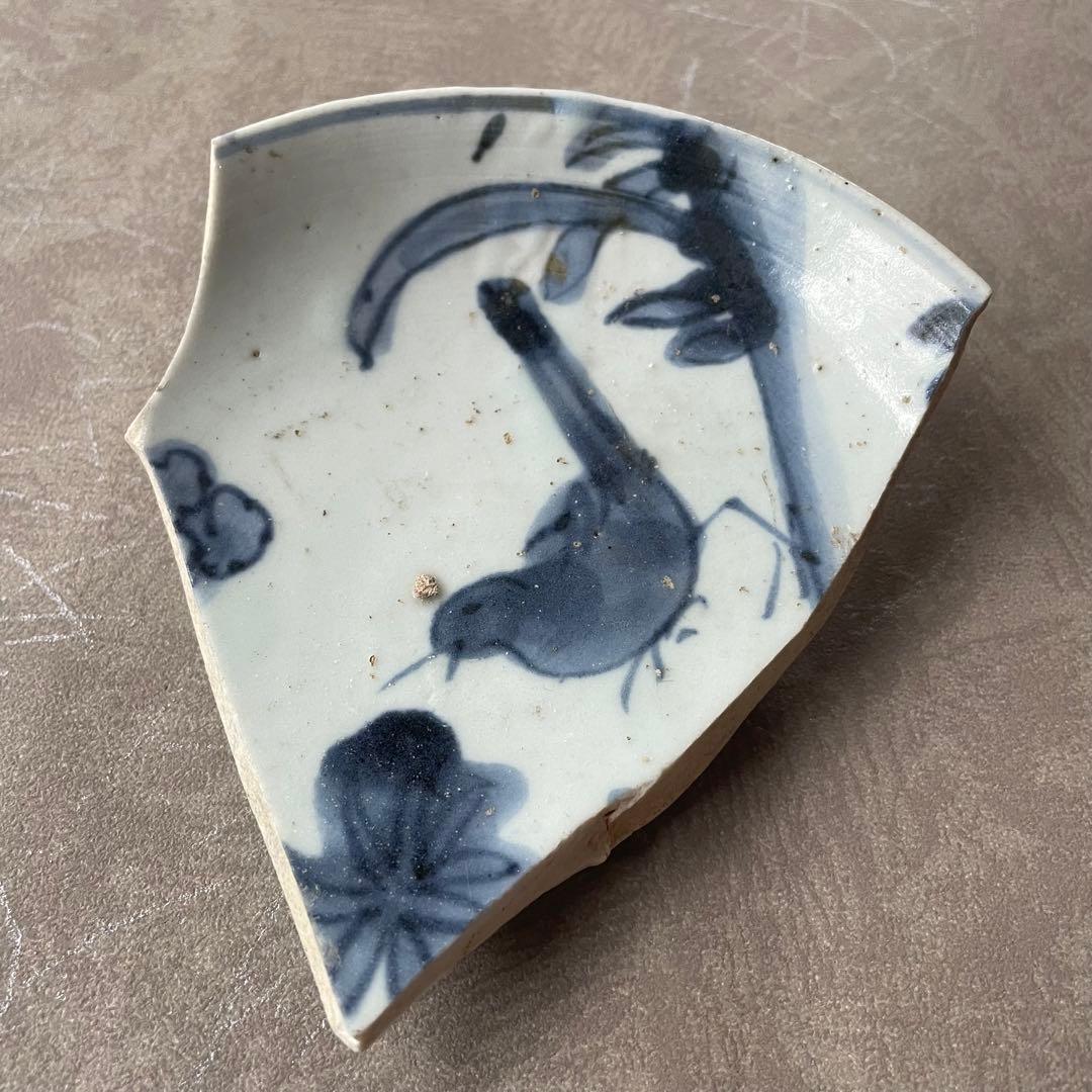 初期伊万里鶺鴒文皿陶片 百間窯 江戸初 古美術 骨董 アンティーク 古伊万里