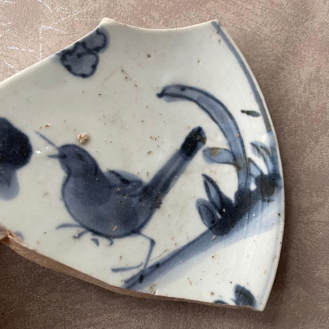 初期伊万里鶺鴒文皿陶片 百間窯 江戸初 古美術 骨董 アンティーク 古伊万里