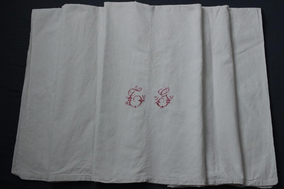 フランスリネン・アンティークシーツ/イニシャルモノグラムクロス