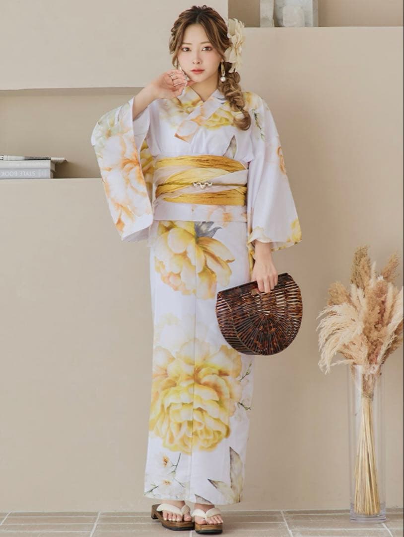 sugar 浴衣・帯・ヘアアクセ3点セット アンニュイイエローフラワー浴衣