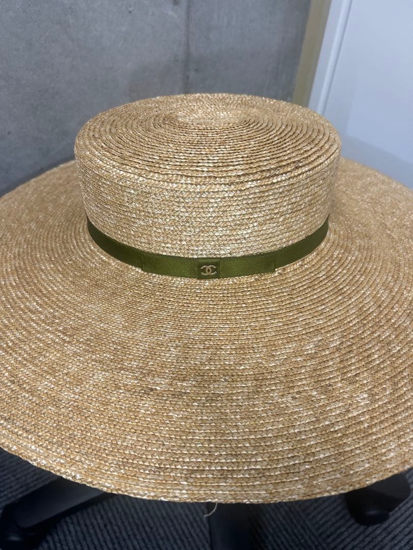 【未使用美品】CHANEL 麦わら帽 ストロー ボートハット ベージュ