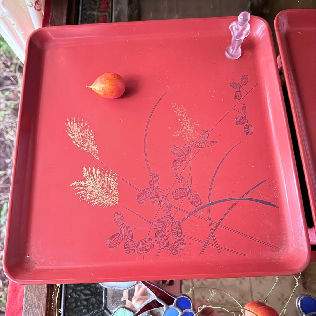 A様へ感謝お嫁入り‼️節目にJAPAN GOLDすすき天然木朱色沈金御膳 10客