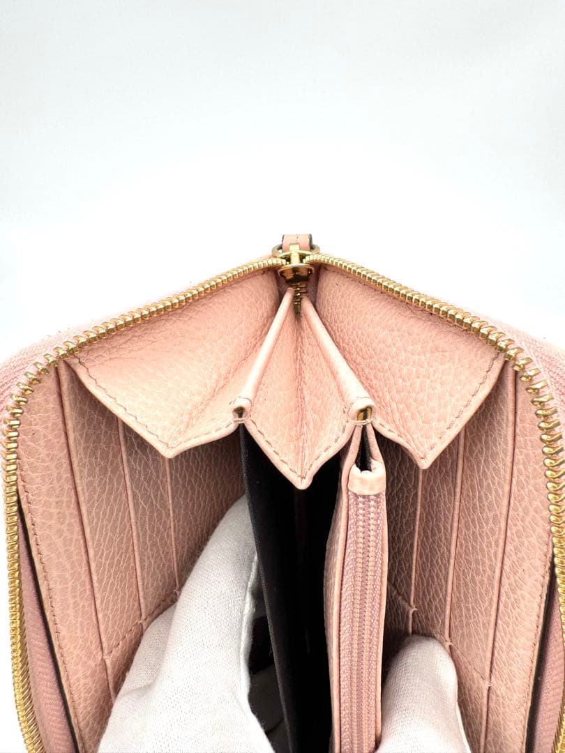 GUCCI グッチ GGマーモント ピンク ゴールド金具 ラウンドファスナー